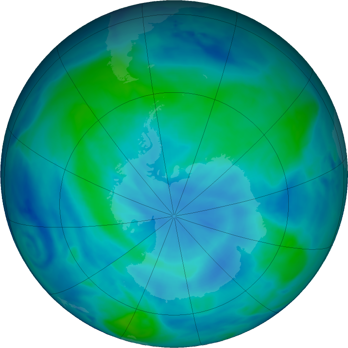 Antarctic ozone map for 08 March 2023